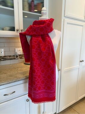 Bloomingdale's Pink & Red Patterned Scarf 150th Logo